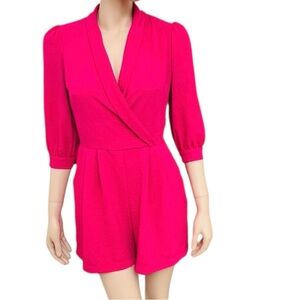 Monteau Los Angeles Fuchsia Wrap Front Romper Puff Sleeve V-Neck Dressy Size M